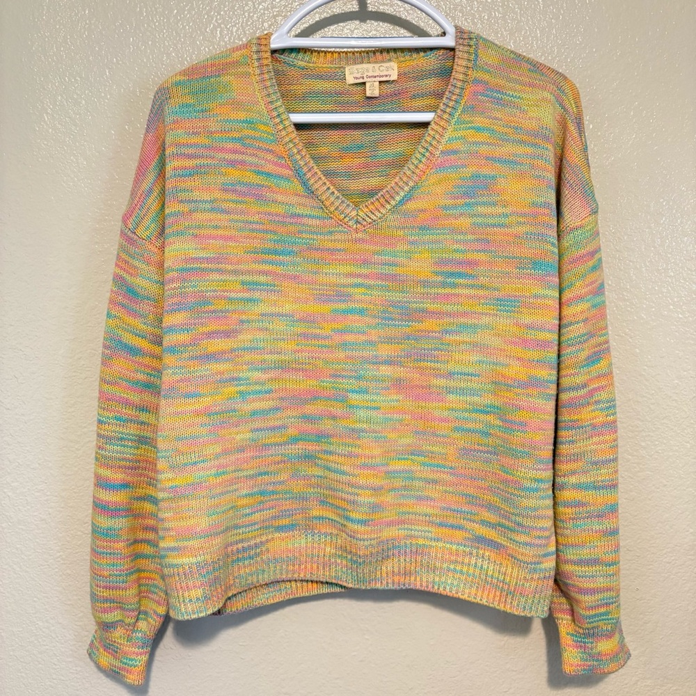 Sage & Oak XL colorful pastel space dye knit cropped sweater y2k
